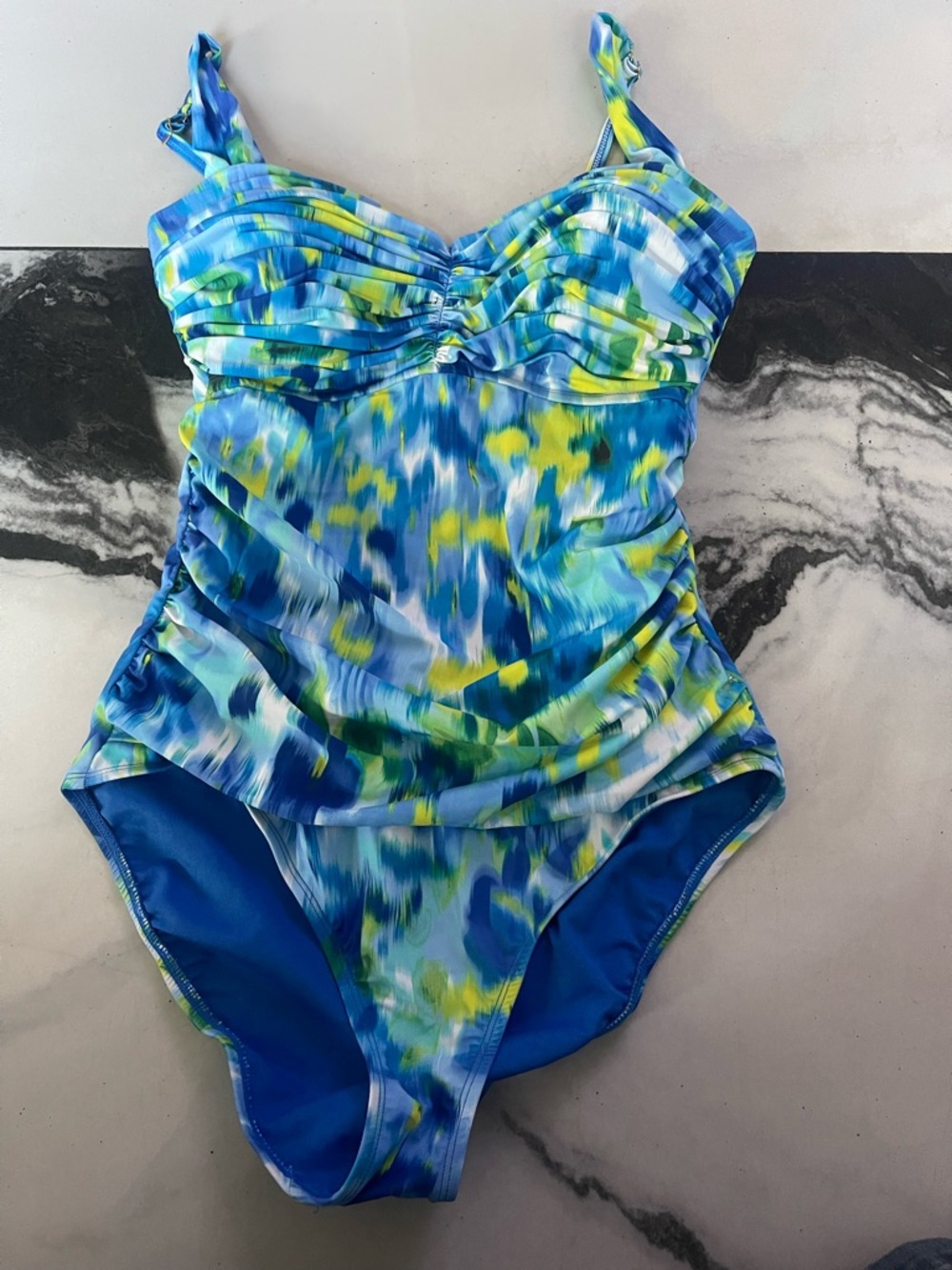 Classic Blue Multi Ruched One-Piece Swimsuit - Picture 2 of 4